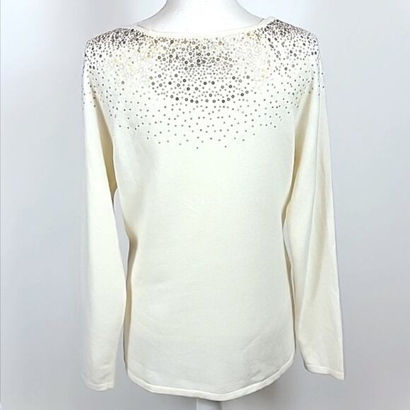 Tommy Bahama Silver Vista Ivory Embellished Sequins Cashmere Wool Sweater - med - Picture 8 of 12